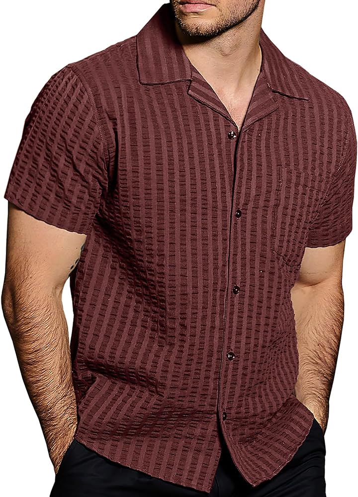 VATPAVE Mens Summer Cuban Collar Shirts Short Sleeve Button Down Beach Shirts Regular Fit Hawaiian Shirts with Pocket