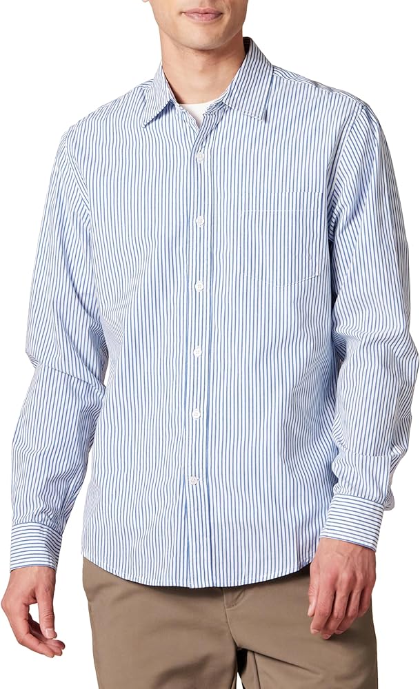 Amazon Essentials Men's Slim-Fit Long-Sleeve Poplin Shirt, Blue White Vertical Stripe, XX-Large