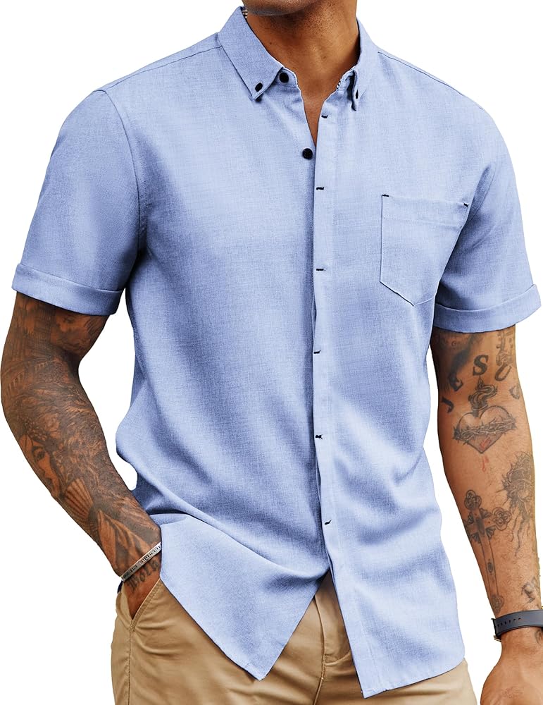 PJ PAUL JONES Mens Short Sleeve Button Down Shirt Casual Textured Shirt Summer Beach Shirts with Pocket