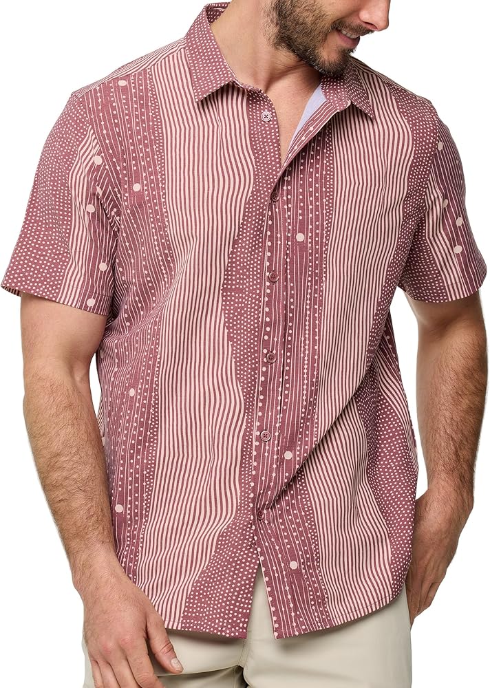 INTO THE AM Mens Casual Button Down Shirts - Short Sleeve Summer Beach Hawaiian Tropical Vacation Shirt Relaxed Button Up